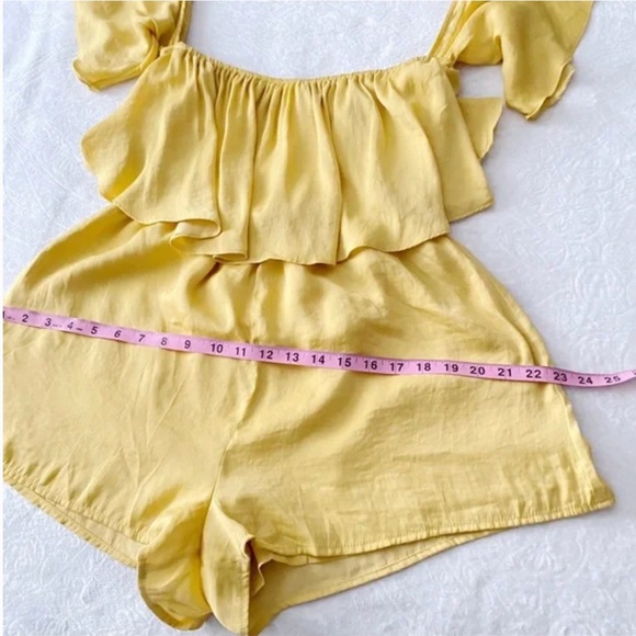 Yellow Draped Off Shoulder Romper - Picture 6 of 10